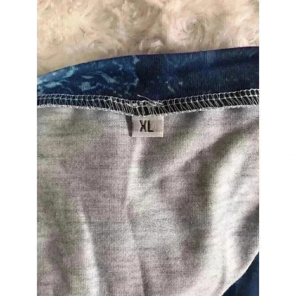 Womens XL Blue White Brown Water Color Beachy Blouse Unbranded 3/4 Sleeves - Picture 4 of 5